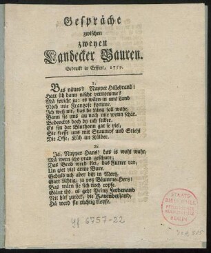 Gespräche zwischen zweyen Landecker Bauren