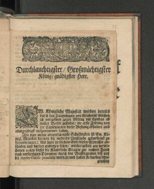 [Relation An Se. Königl. Majestät in Preussen...]