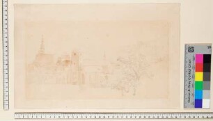 Heidelberg, Blick von Südwesten auf Peterskirche, Jesuitenkirche, Heiliggeistkirche und Schloss