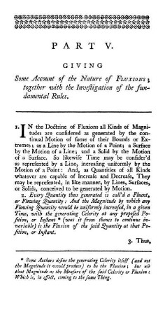Part V. Giving some Account of the Nature of Fluxions; together with the Investigation of the fundamental Rules.