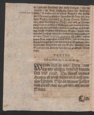 Textus. Est ex Psal. 25. v. 16. 17. & 18.
