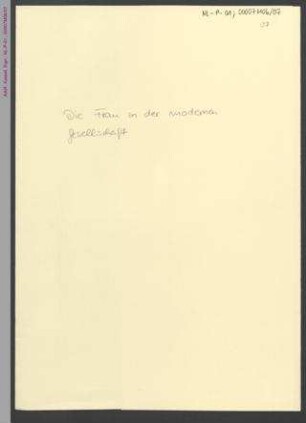 Die Frau in der mordernen Gesellschaft