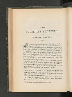 Les Sociétés Secrètes Dans L'Afrique Occidentale.