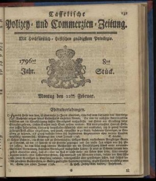 8tes Stueck, Montag den 22ten Februar. 1796