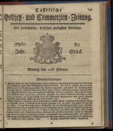 8tes Stueck, Montag den 22ten Februar. 1796