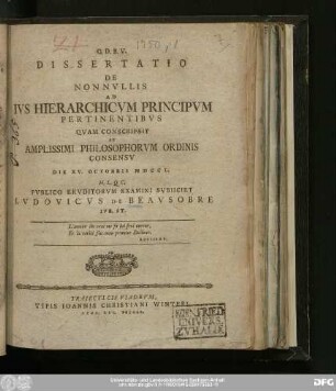Dissertatio De Nonnvllis Ad Ivs Hierarchicvm Principvm Pertinentibvs