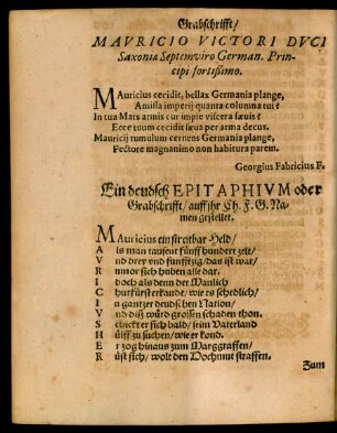 Mauricio Victori Duci Saxoniae Septemviro German. Principi fortißimo.