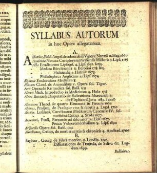 Syllabus Autorum in hoc Opere allegatorum.