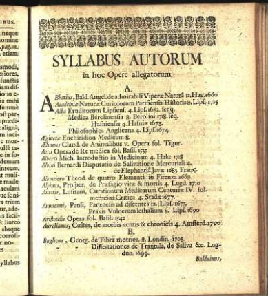 Syllabus Autorum in hoc Opere allegatorum.