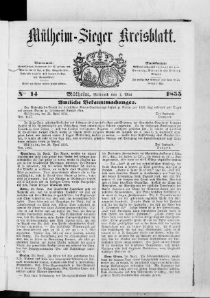Mülheim-Sieger Kreisblatt. 1855-1855