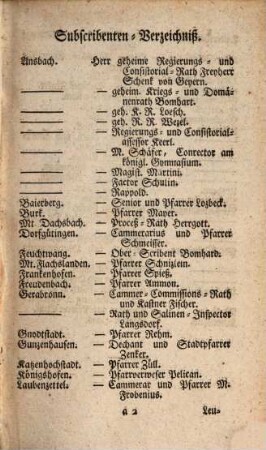 Geburts- und Todten-Almanach Ansbachischer Gelehrten, Schriftsteller, und Künstler : oder: Anzeige jeden Jahrs, Monats und Tags, an welchem jeder derselben geboren wurde, und starb, nebst ihrer kurz zusammengedrängten Lebens-Geschichte und dem Verzeichnis ihrer Schriften und Kunstwerke, 2