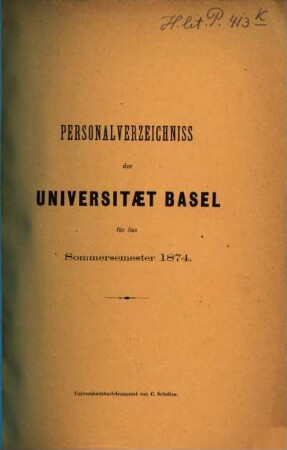 Personal-Verzeichnis der Behörden, Lehrer, Studierenden, akademischen Sammlungen, Anstalten, Kliniken und Seminare. 1874, SS