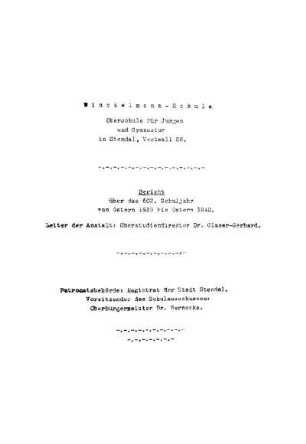 1939/40: Bericht über das 602. Schuljahr von Ostern ... bis Ostern - 1939/40