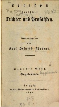 Lexikon deutscher Dichter und Prosaisten, 6. Supplemente
