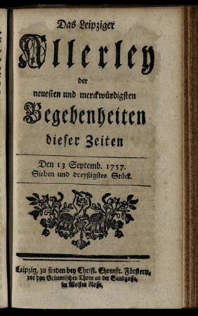 Den 13 Septemb. 1757. Sieben und dreyßigstes Stück.