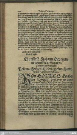 Erneuerte und vermehrte Policey- Hochzeit- Kleider- Gesind- Tagelöhner und Handwercks-Ordnung