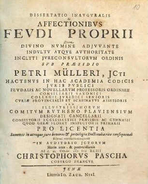 Dissertatio Inavgvralis De Affectionibvs Fevdi Proprii