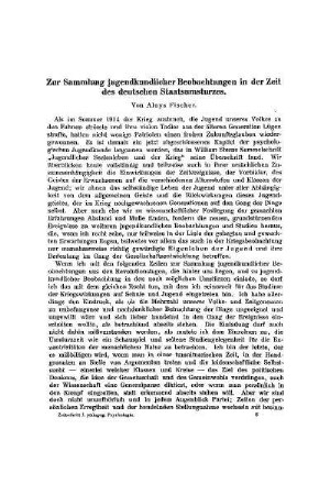 Zur Sammlung jugendkundlicher Beobachtungen in der Zeit des deutschen Staatsumsturzes