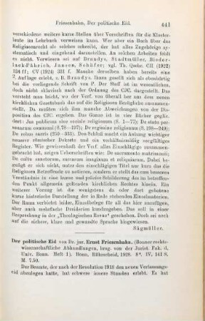 441-443 [Rezension] Friesenhahn, Ernst, Der politische Eid