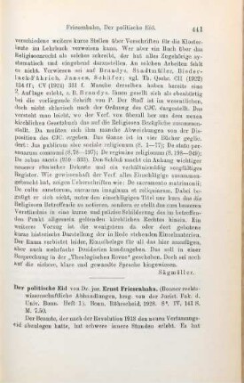 441-443 [Rezension] Friesenhahn, Ernst, Der politische Eid