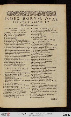 Index eorum quae singulis libris et capitibus tractantur