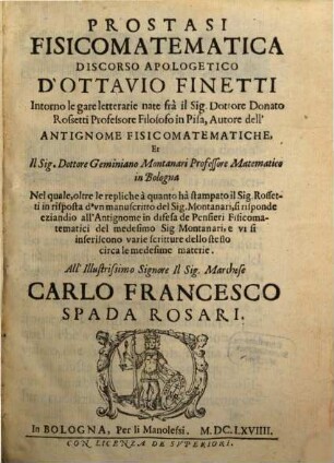 Prostasi fisicomatematica discorso apologetico