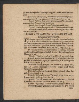 Libri Theologici Theologorum Religionis Reformatae.