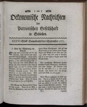 XXXVI. Stück. Sonnabends den 6 September 1777.