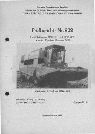 Maispflückadapter MFKA zum E 516 B