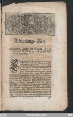 Abdanckungs-Rede.