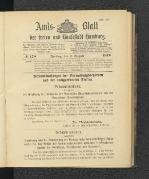No.178, Freitag, den 1. August 1919