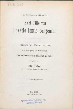 Zwei Fälle von Luxatio lentis congenita