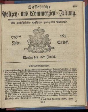 26tes Stueck, Montag den 26ten Junius 1797