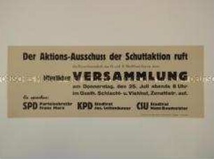 Maueranschlag mit dem Aufruf zu einer Versammlung zur Koordinierung der Schuttbeseitigung