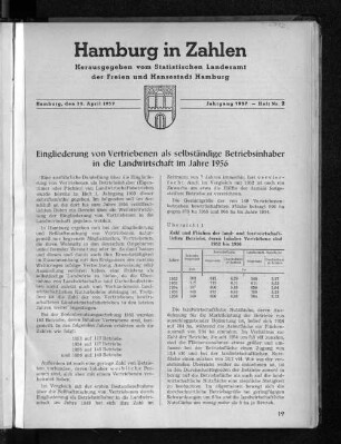 Eingliederung von Vertriebenen als selbständige Betriebsinhaber in die Landwirtschaft im Jahre 1956