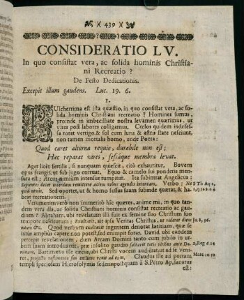 439-447, CONSIDERATIO LV. In quo consistat vera, ac solida hominis Christiani Recreatio?
