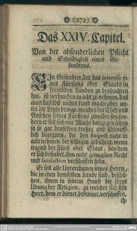 Das XXIV. Capitel. Von der absonderlichen Pflicht und Schuldigkeit eines Gesandten