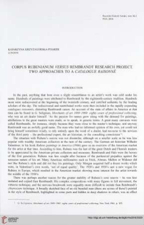 41: Corpus Rubenianum versus Rembrandt Research Project : two approaches to a "Catalogue raisonné"