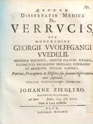 Dissertatio Medica De Verrvcis