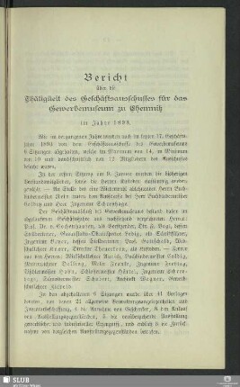 Bericht über die Thätigkeit des Geschäftsausschusses für das Gewerbemuseum zu Chemnitz im Jahre 1893