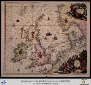 Mare Germanicum ac ractus maritimus retro Hiberniam et Scotiam. Pascaert van de Noort-Zee om achter Yrland en Schotland om te seylen.