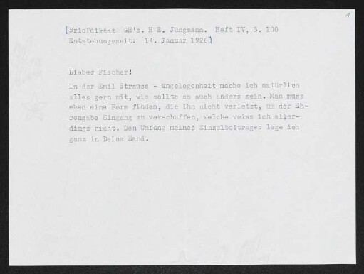 Brief von Gerhart Hauptmann an Samuel Fischer