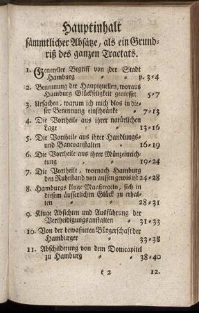 Hauptinhalt sämmtlicher Absätze, als ein Grundriß des ganzen Tractats.
