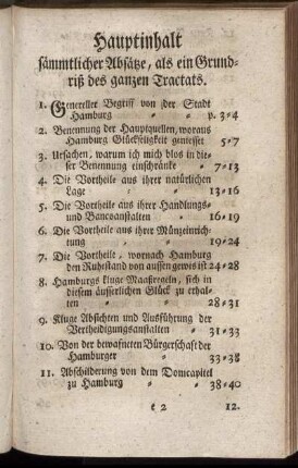 Hauptinhalt sämmtlicher Absätze, als ein Grundriß des ganzen Tractats.