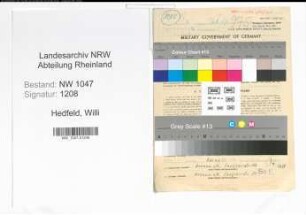 Entnazifizierung Willi Hedfeld , geb. 21.03.1905 (Zollsekretaer)