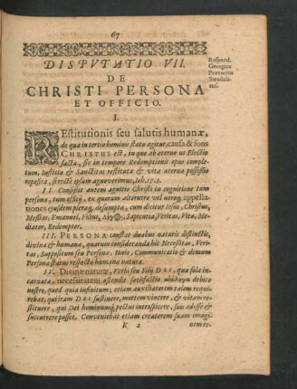 Disputatio VII. De Christi Persona Et Officio. Respond. Georgius Praetopius