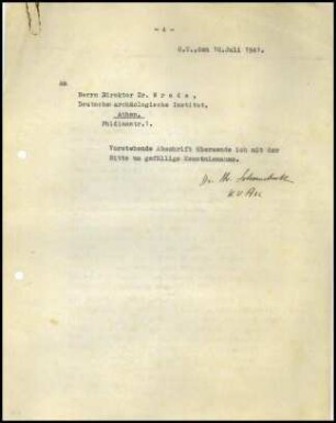 Anschreiben; Hans von Schoenebeck an Walther Wrede