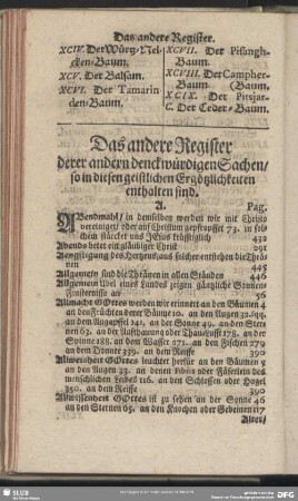 Das andere Register derer andern denckwürdigen Sachen, so in diesen geistlichen Ergötzlichkeiten enthalten sind