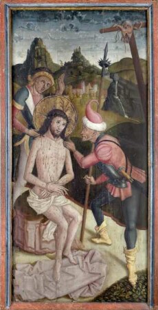 Zwei ehemalige Altarflügel — Szenen aus der Kreuzlegende — Christus in der Rast