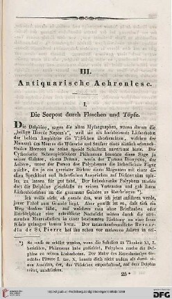 III: Antiquarische Aehrenlese. Die Seepost durch Flaschen
